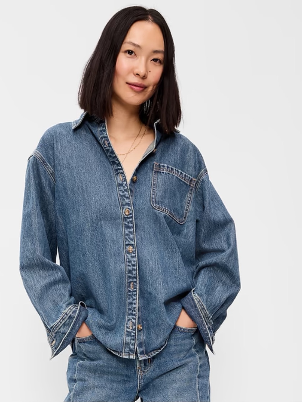 Old Navy Oversized Boyfriend Button Down Jean Shirt